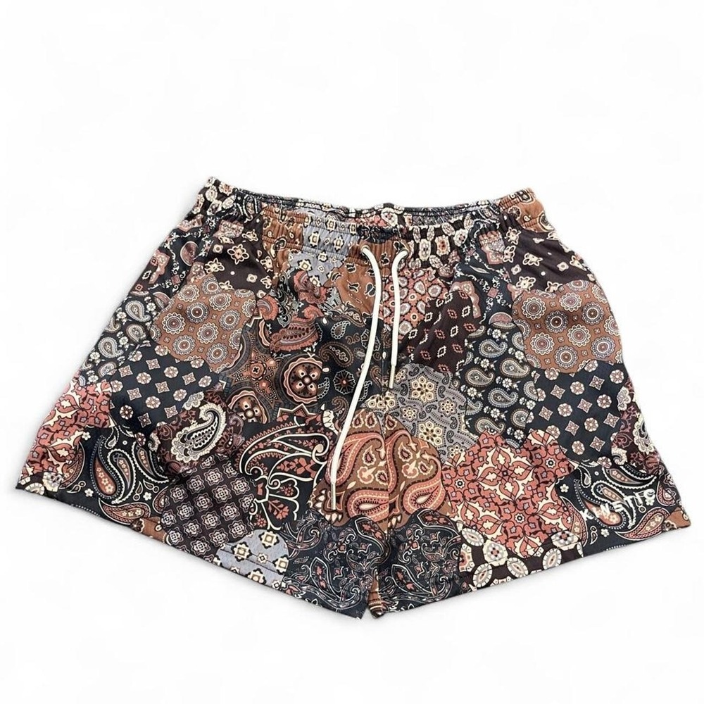Kinetic‎ brown and black paisley print shorts with drawstring wais